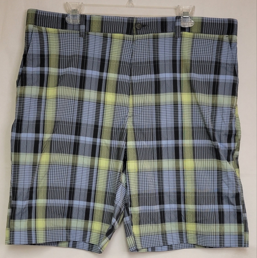 PGA Tour Clubhouse Mens Golf Shorts Size 38 Blue‎ Yellow Plaid 10 Inch Inseam